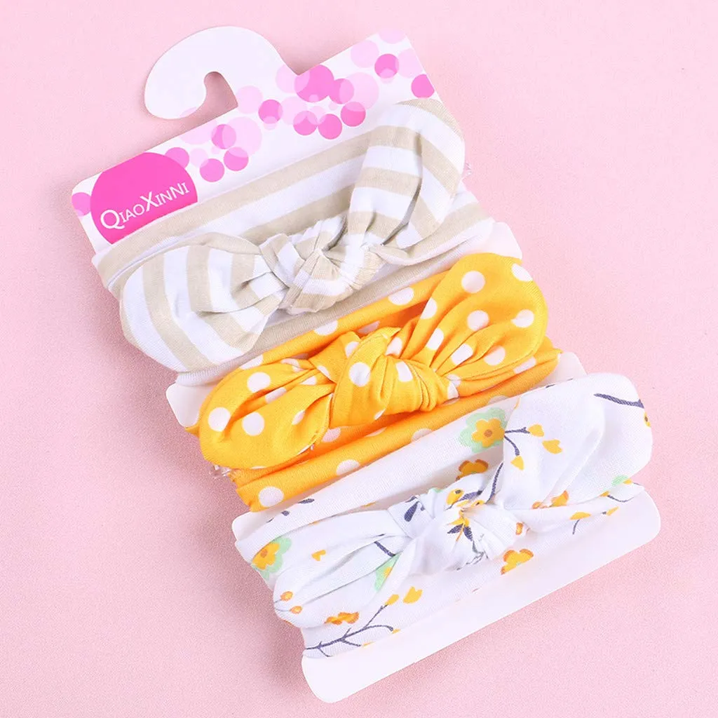 Children Elastic Headbands Accessories Hairband Bowknot Floral Headband Elastic Baby Girls Kids 3Pcs (Yellow, One Size)