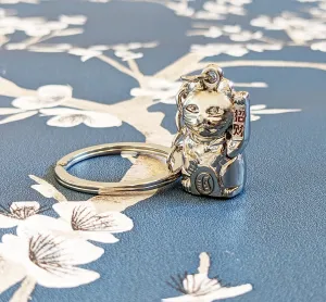 Chinese Lucky Cat Maneki Neko Stainless Steel Keyring