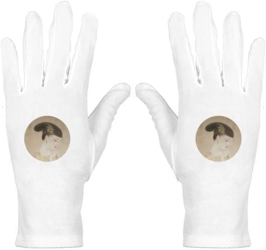 Chinese Traditional Beauty Hairpin Painting White Nylon Etiquette Gloves Wrist Protective