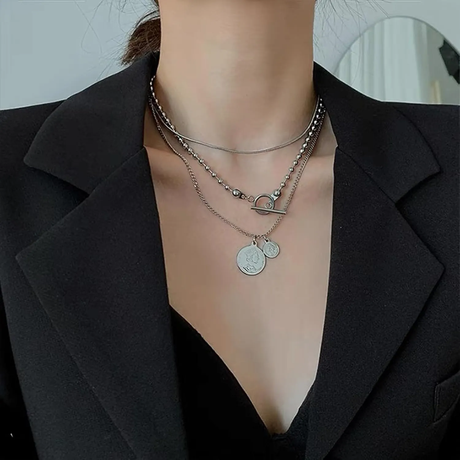 Choistily Gold Layered Necklaces for Women Gold Necklace Stack Dainty Necklace for Women Layering Herringbone Paperclip Necklace for Women Charm Necklace Gold Jewelry Gifts for Women