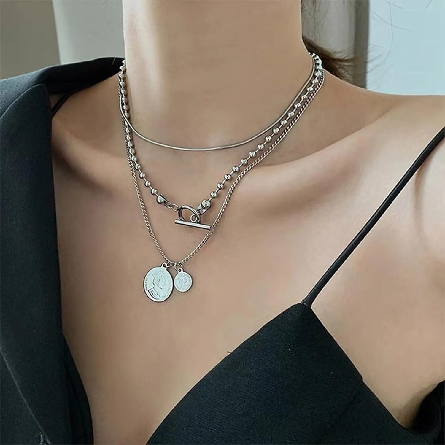 Choistily Gold Layered Necklaces for Women Gold Necklace Stack Dainty Necklace for Women Layering Herringbone Paperclip Necklace for Women Charm Necklace Gold Jewelry Gifts for Women