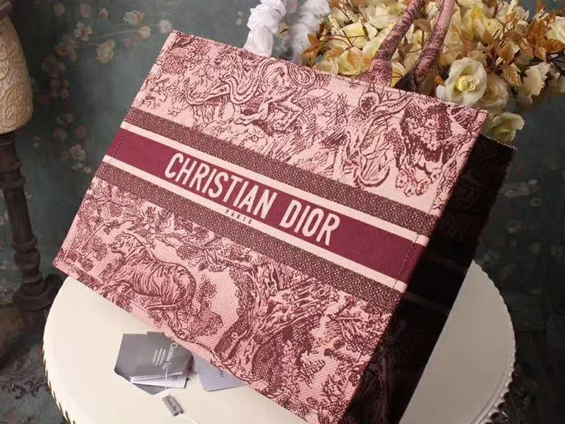 Christian Canvas Embroidered Large Dioriviera Toile De Jouy Book Tote Burgundy Hand Bag For Women Sauvage Embroidery Medium Bag For Women's Or Girls Bag - Best Casual Use Bag DR-7799-WBG