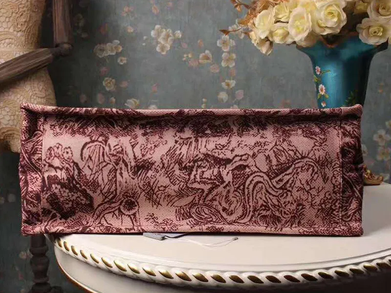 Christian Canvas Embroidered Large Dioriviera Toile De Jouy Book Tote Burgundy Hand Bag For Women Sauvage Embroidery Medium Bag For Women's Or Girls Bag - Best Casual Use Bag DR-7799-WBG
