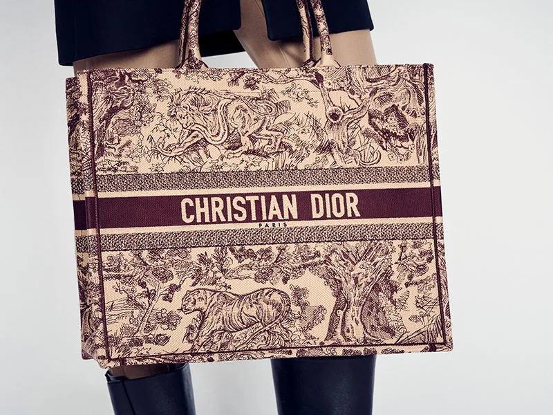 Christian Canvas Embroidered Large Dioriviera Toile De Jouy Book Tote Burgundy Hand Bag For Women Sauvage Embroidery Medium Bag For Women's Or Girls Bag - Best Casual Use Bag DR-7799-WBG