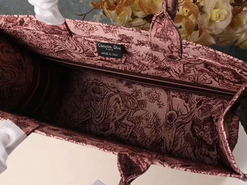 Christian Canvas Embroidered Large Dioriviera Toile De Jouy Book Tote Burgundy Hand Bag For Women Sauvage Embroidery Medium Bag For Women's Or Girls Bag - Best Casual Use Bag DR-7799-WBG