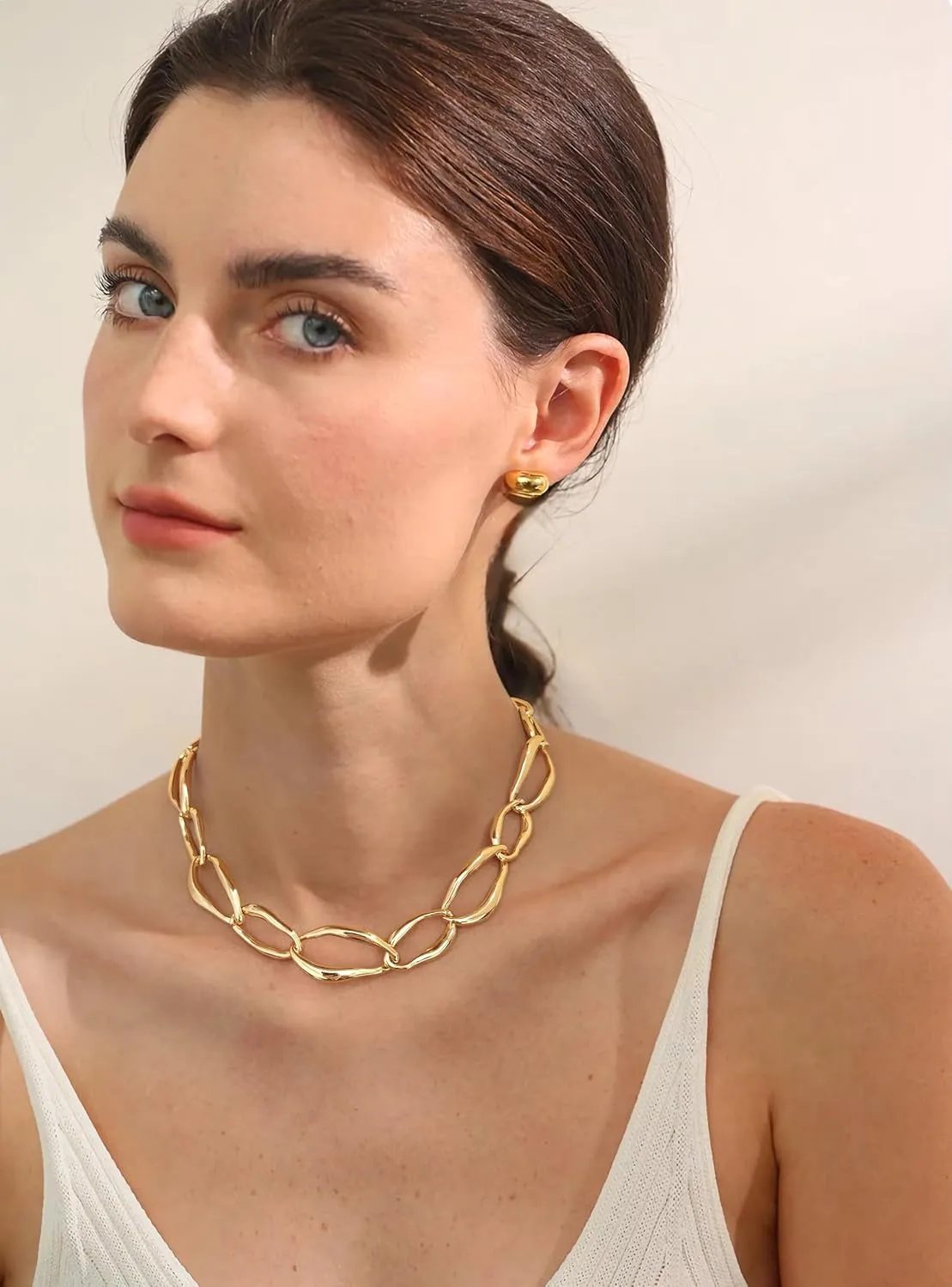Chunky Gold Chain Necklace Cuban Chain Link Thick Paperclip Chain Heart Chain Choker Necklace for Gift Fashion Jewelry