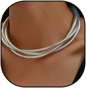 Chunky Gold Chain Necklace for Women,Gold Statement Snake Chain Choker Trendy Gold Layered Necklace Thick Gold Statement Necklace Jewelry