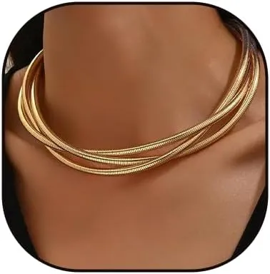 Chunky Gold Chain Necklace for Women,Gold Statement Snake Chain Choker Trendy Gold Layered Necklace Thick Gold Statement Necklace Jewelry