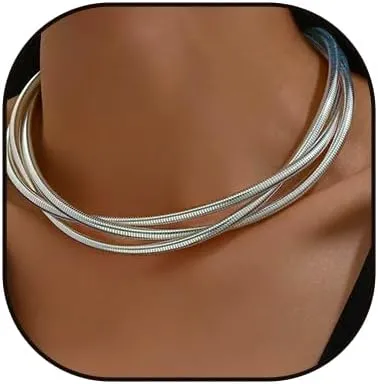 Chunky Gold Chain Necklace for Women,Gold Statement Snake Chain Choker Trendy Gold Layered Necklace Thick Gold Statement Necklace Jewelry
