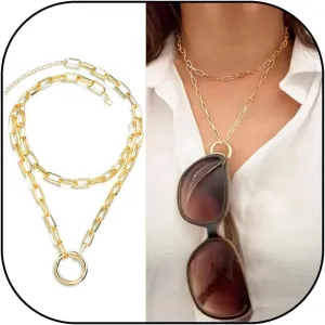 Chunky Gold Layered Necklace Slip Chian Choker Summer Eyeglasses Chain Statement Dainty Paperclip Ciecle Charm Necklaces