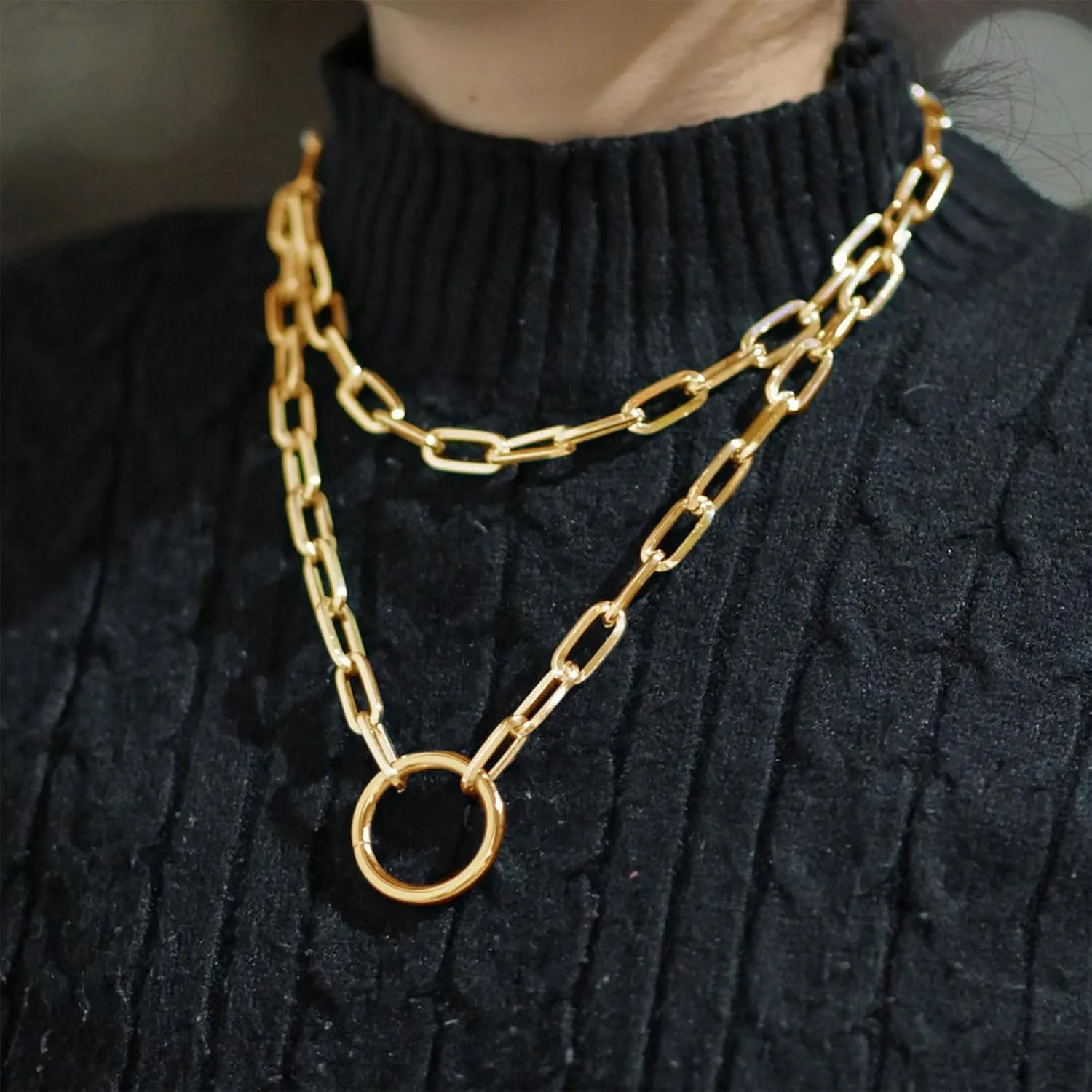 Chunky Gold Layered Necklace Slip Chian Choker Summer Eyeglasses Chain Statement Dainty Paperclip Ciecle Charm Necklaces
