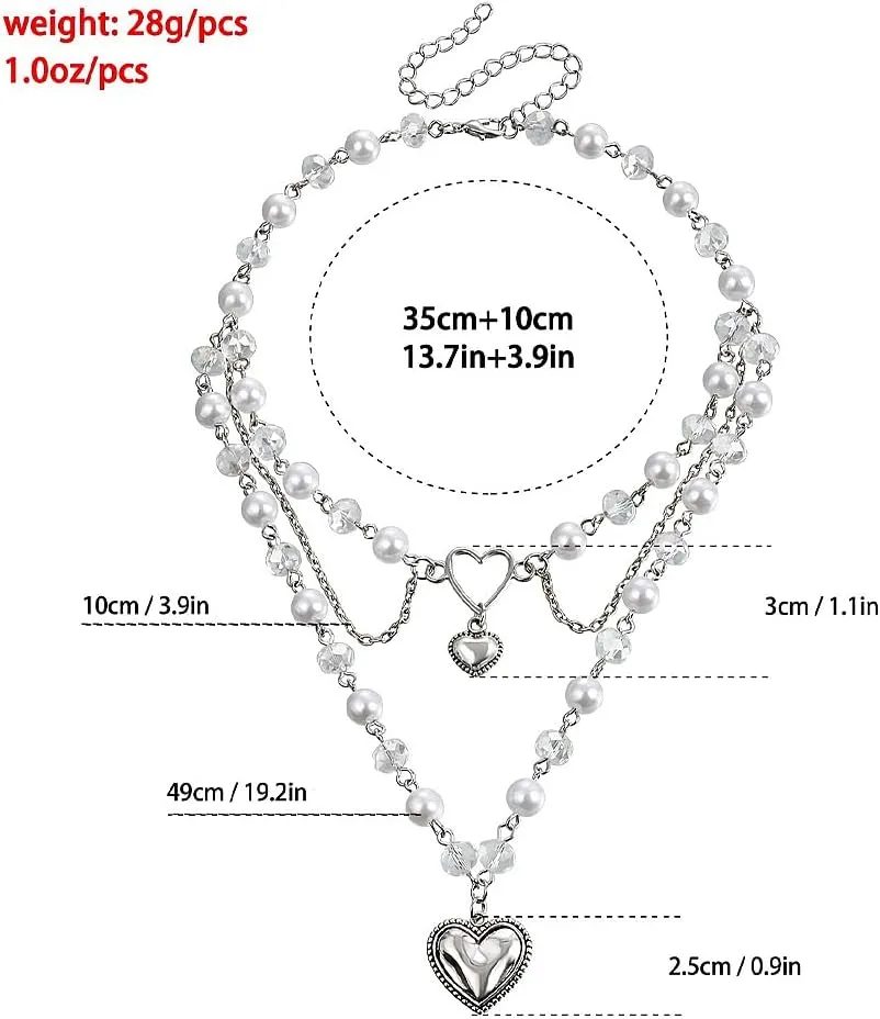 Chunky Gold Layered Pearl Choker Necklace for Women Trendy Multilayer Heart Pendant Necklace Dainty Link Chain Necklace Birthday Jewelry Gifts