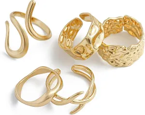 Chunky Gold Rings Set Stackable for Women Trendy, Silver Open Thick Oval Hammered Rings Stacking Knuckle Thumb Ring Set Retro Accessories Jewelry Gift