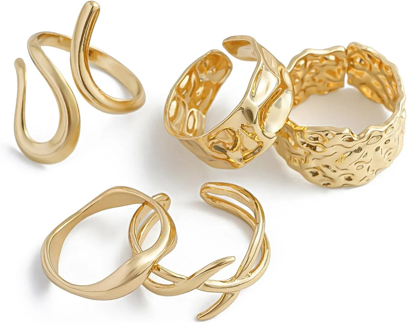 Chunky Gold Rings Set Stackable for Women Trendy, Silver Open Thick Oval Hammered Rings Stacking Knuckle Thumb Ring Set Retro Accessories Jewelry Gift