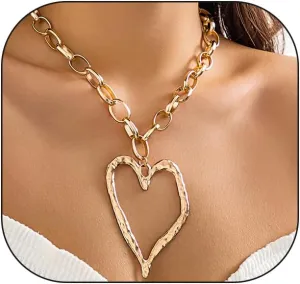 Chunky Heart Necklace for Women,Gold Statement Choker Necklaces Trendy Big Heart Pearl Layered Chain Choker Fashion Statement Necklace Jewelry