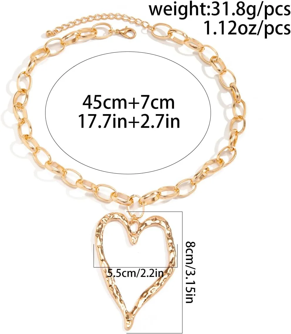 Chunky Heart Necklace for Women,Gold Statement Choker Necklaces Trendy Big Heart Pearl Layered Chain Choker Fashion Statement Necklace Jewelry