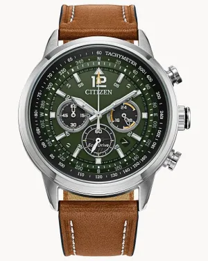 Citizen Avion Green Dial Leather Strap Watch CA4477-08X