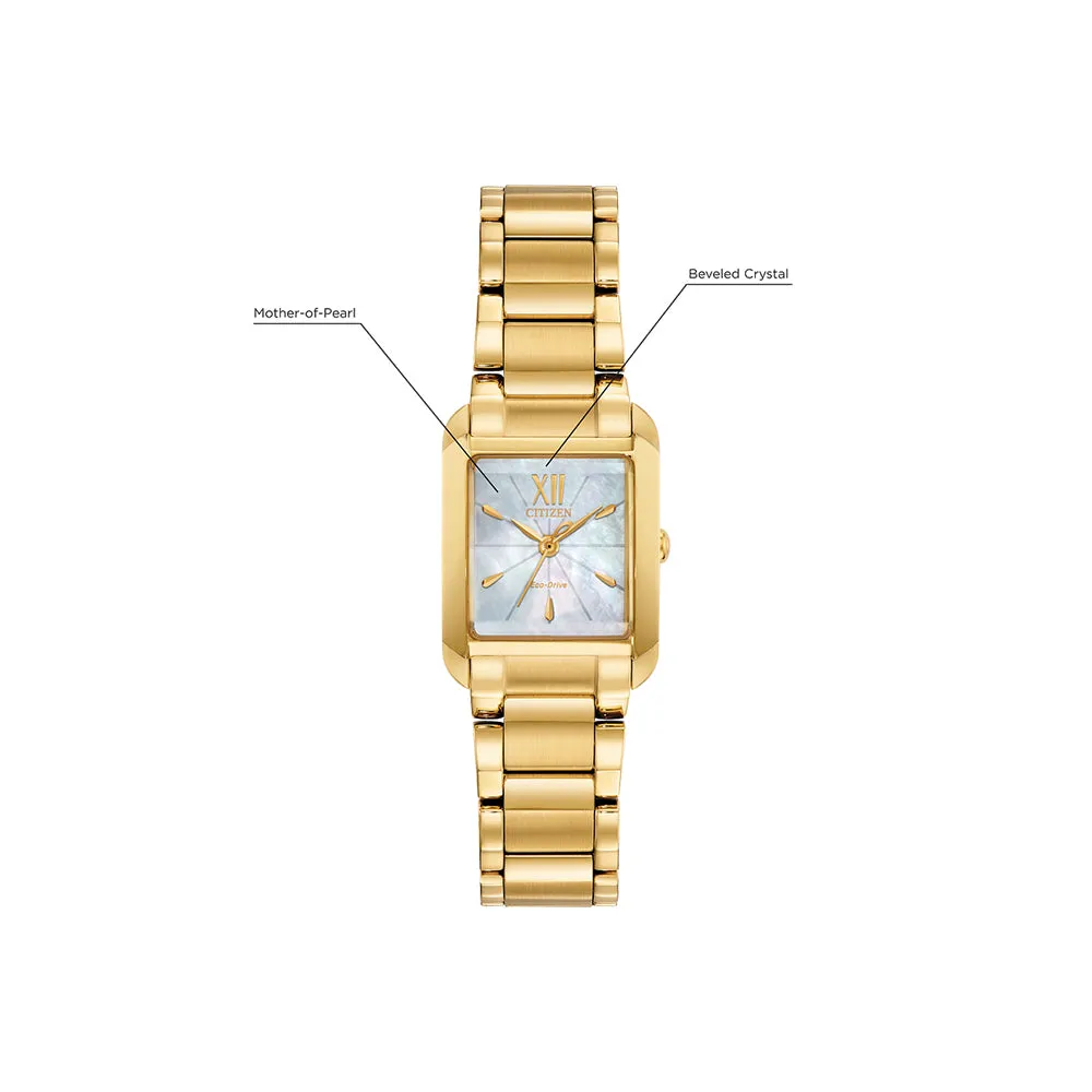 Citizen Bianca Womens Gold-Tone Stainless Steel Bracelet Band White Quartz Dial Watch - EW5552-53D