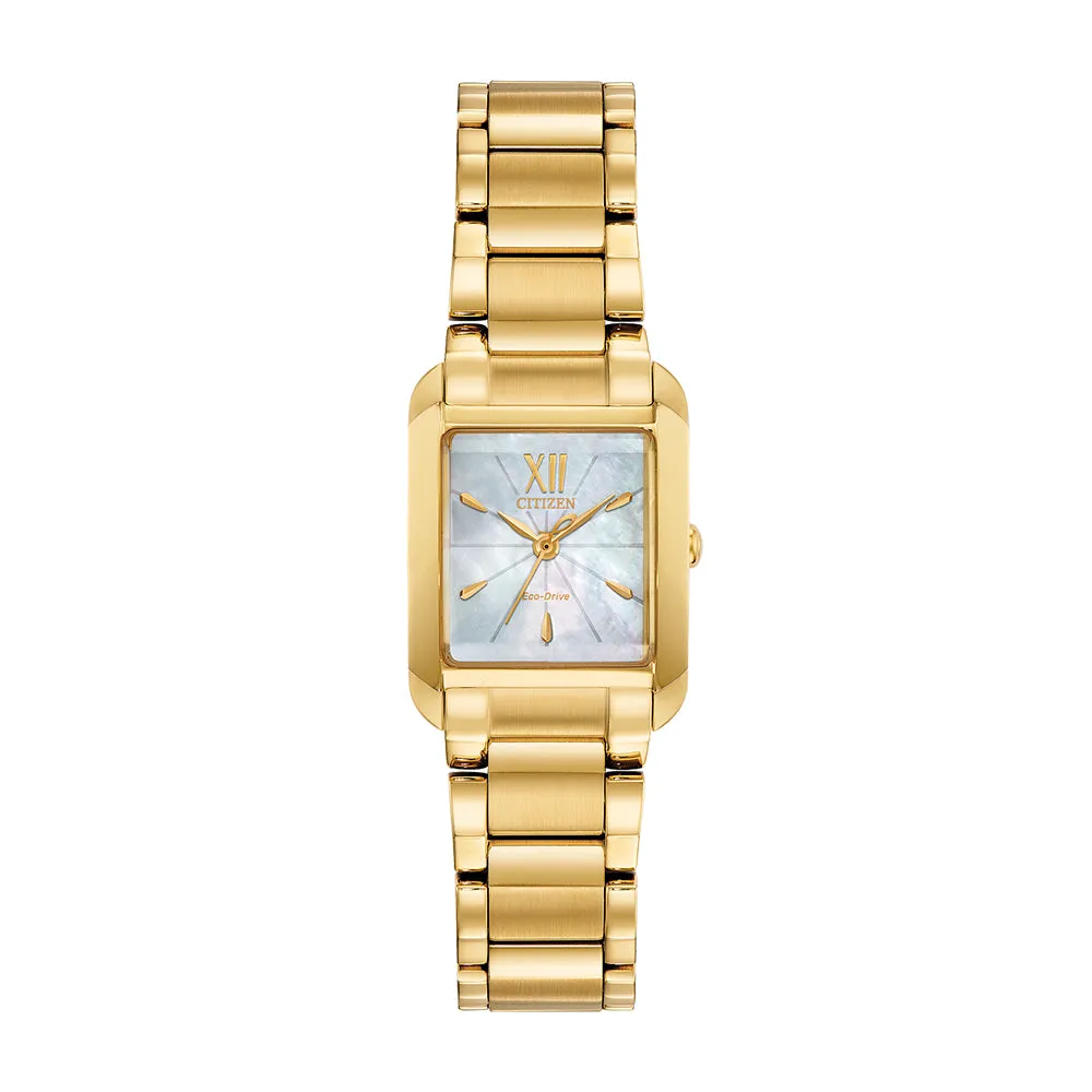 Citizen Bianca Womens Gold-Tone Stainless Steel Bracelet Band White Quartz Dial Watch - EW5552-53D
