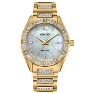 Citizen Eco-Drive Crystal Gold-Tone Bracelet Watch | 34mm | EM1022-51D