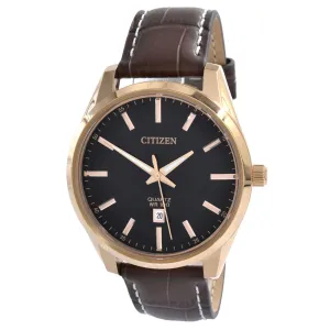 Citizen Men's Watch - Japanese Quartz Black Dial Brown Leather Strap | BI1033-04E