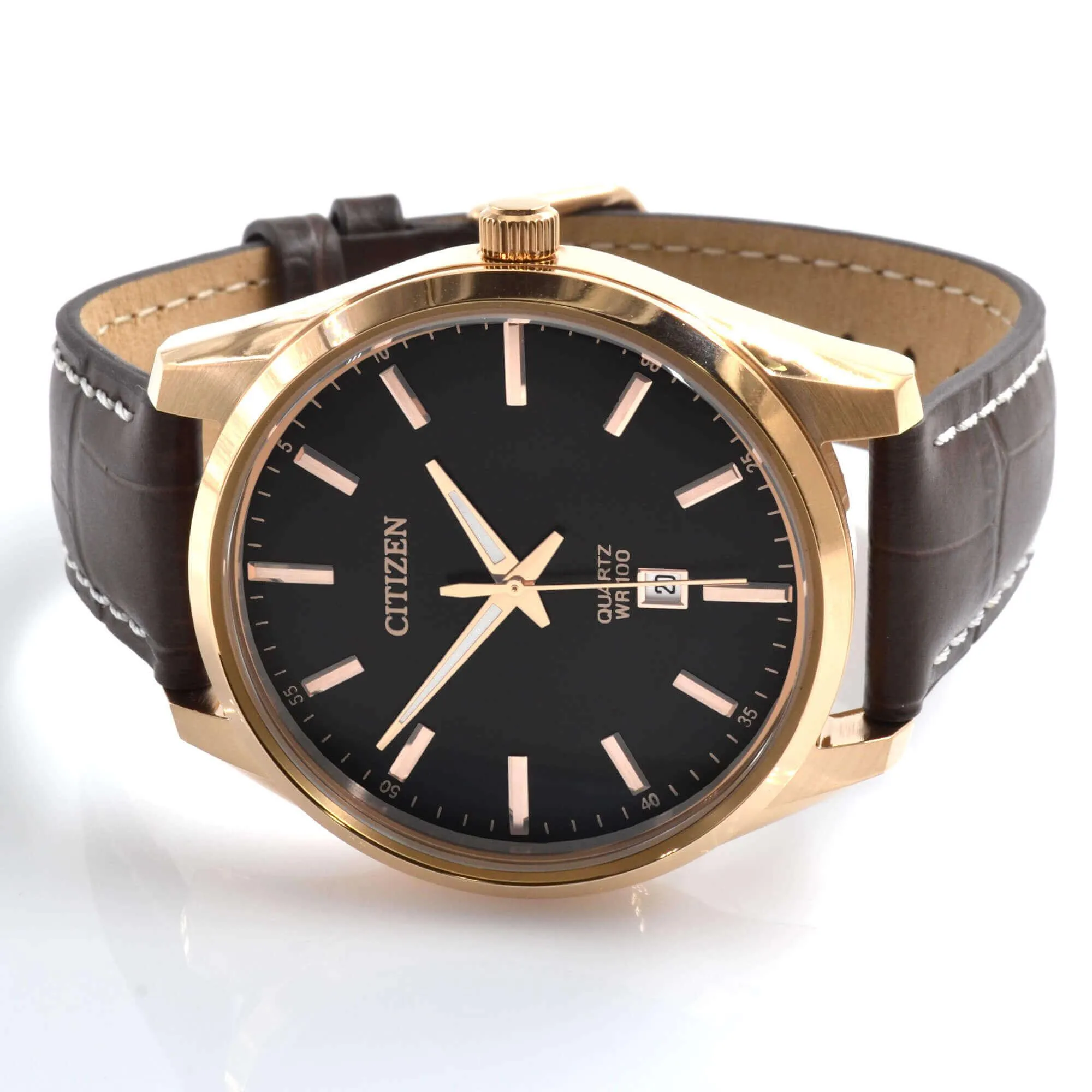 Citizen Men's Watch - Japanese Quartz Black Dial Brown Leather Strap | BI1033-04E
