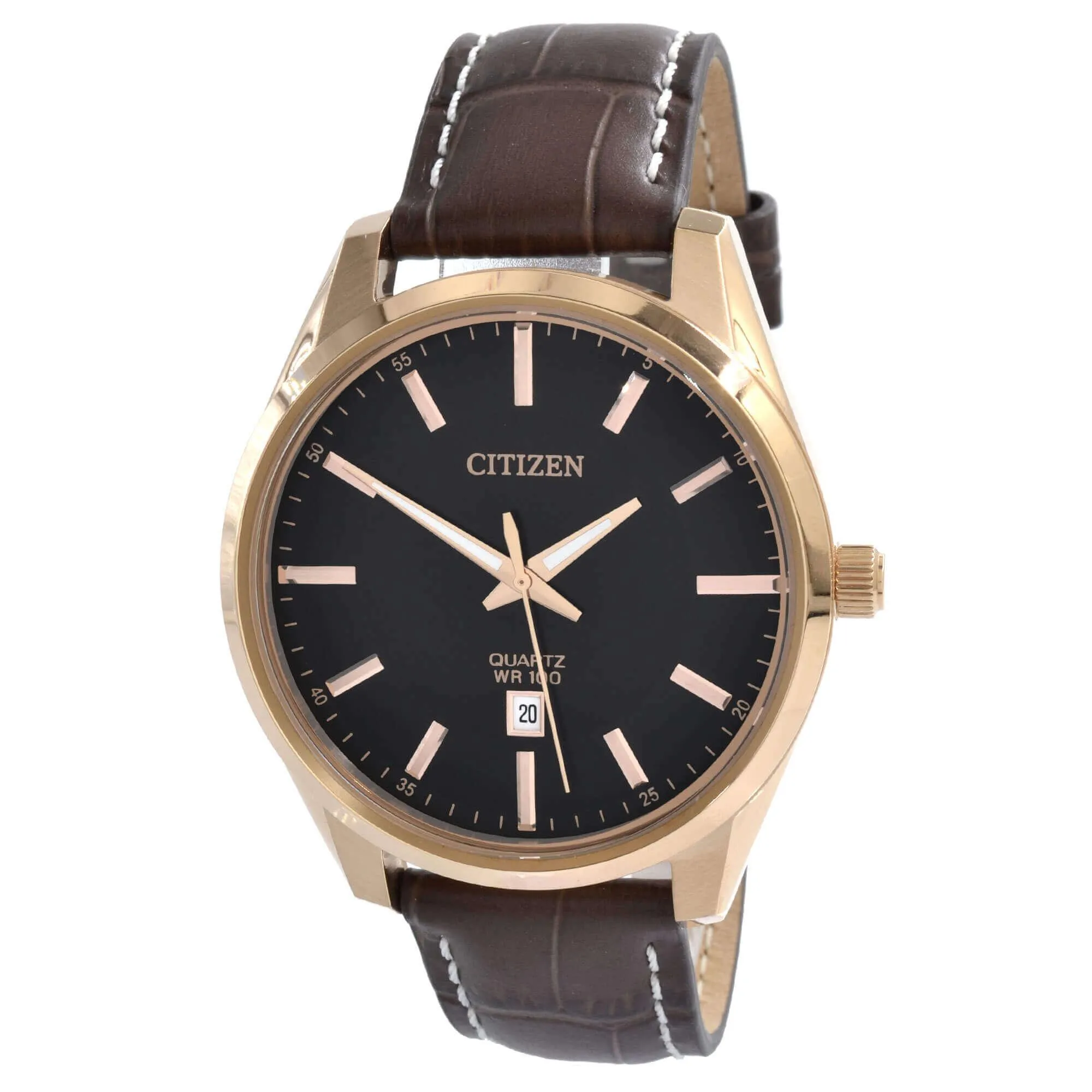 Citizen Men's Watch - Japanese Quartz Black Dial Brown Leather Strap | BI1033-04E