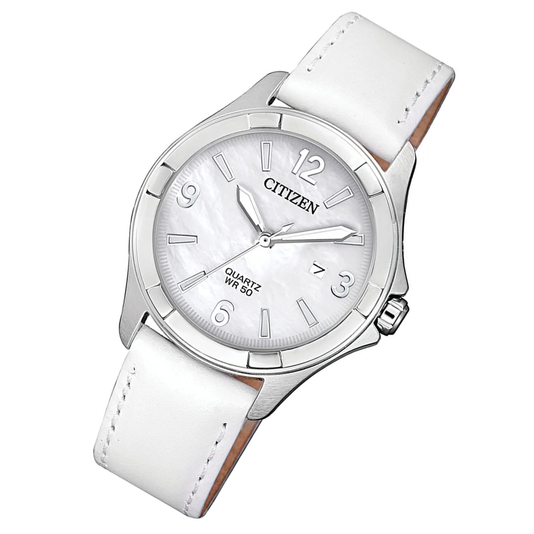 Citizen White Leather Quartz Women's Watch - EU6080-07D