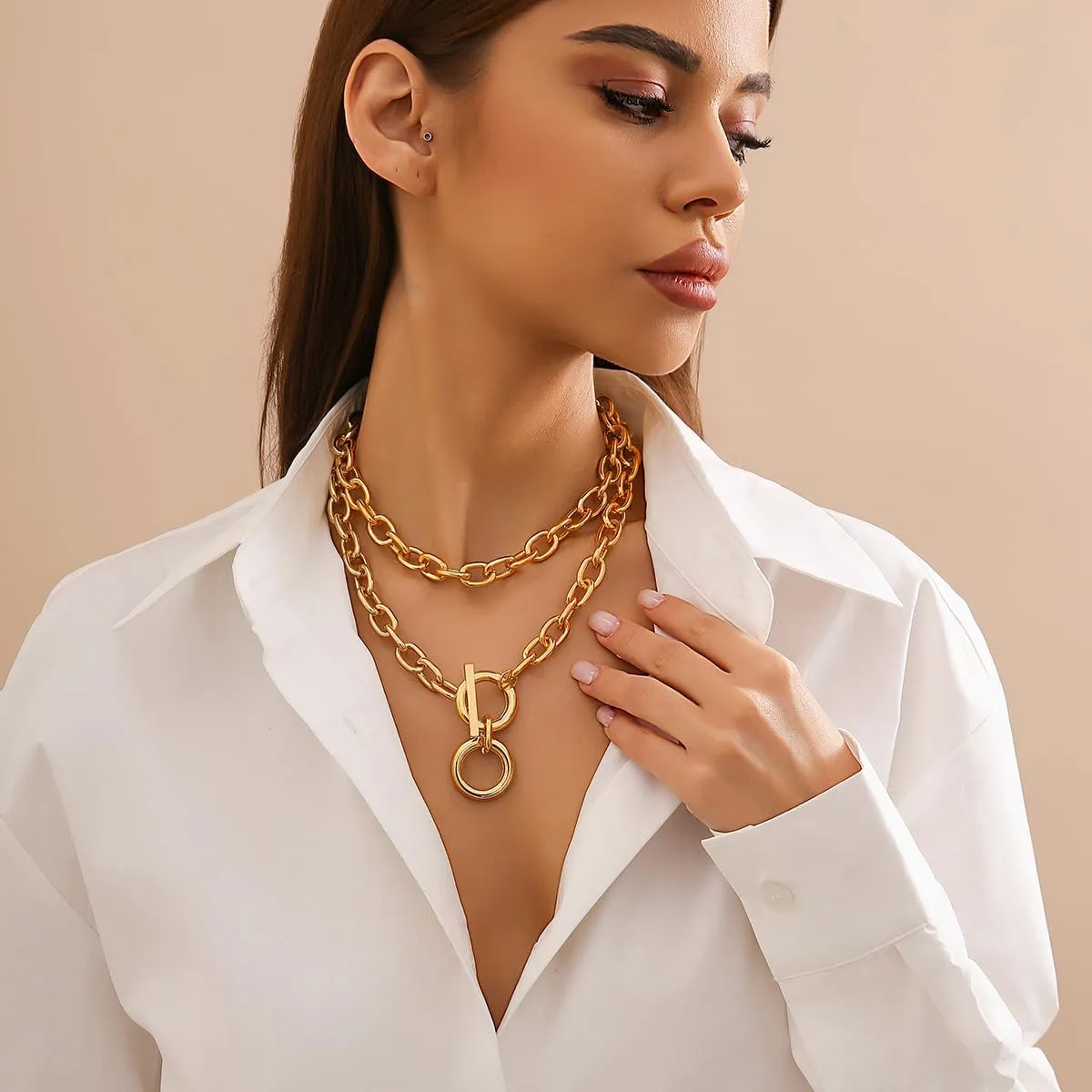 CJIAYUJEW Black Layered Necklace Paperclip Gold Silver Chain Necklaces Stack Coin Heart Chunky Gold Pendant Necklace Dainty Cuban Chain Jewelry
