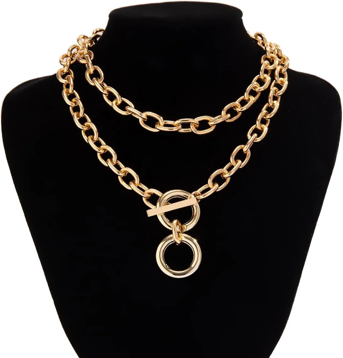 CJIAYUJEW Black Layered Necklace Paperclip Gold Silver Chain Necklaces Stack Coin Heart Chunky Gold Pendant Necklace Dainty Cuban Chain Jewelry