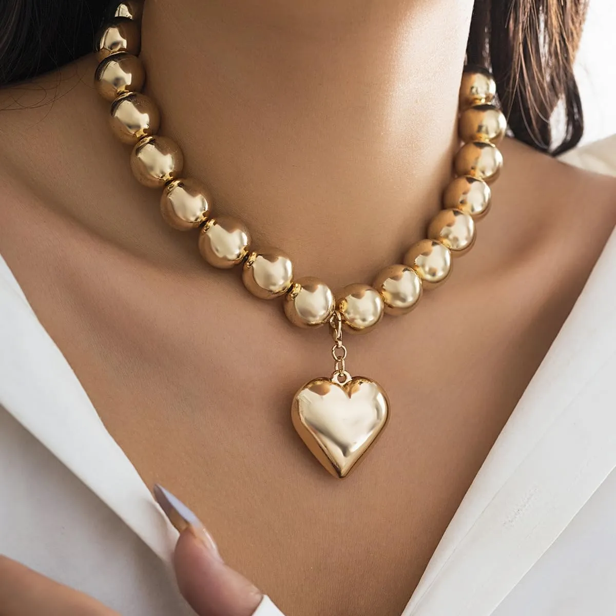 CJIAYUJEW Black Layered Necklace Paperclip Gold Silver Chain Necklaces Stack Coin Heart Chunky Gold Pendant Necklace Dainty Cuban Chain Jewelry