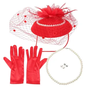Classic Pearl Hat Jewelry Set for Women Fascinator Cocktail Party Hat Tea Party Headband Bridal Wedding Accessory Mesh Veil Headpiece