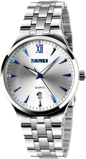 Classic Stainless Steel Watches for Men - Simple Designed Watches with Calendar Silver Wrist Watches