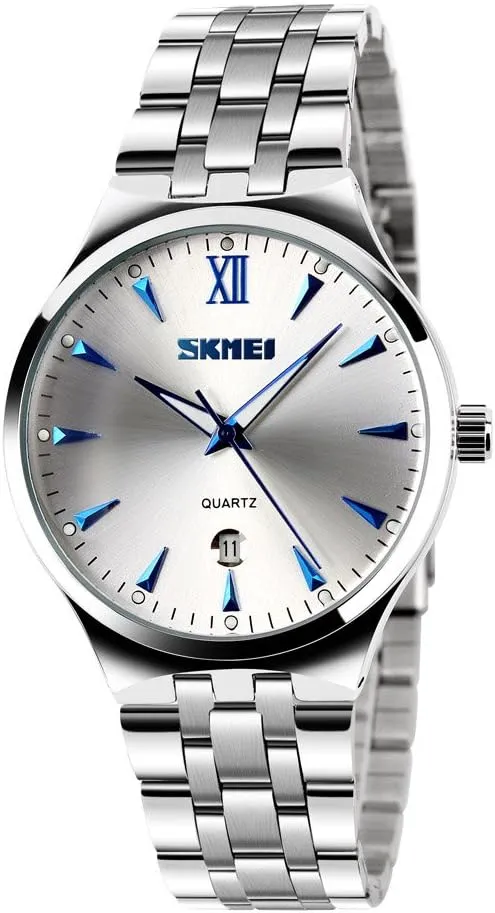 Classic Stainless Steel Watches for Men - Simple Designed Watches with Calendar Silver Wrist Watches