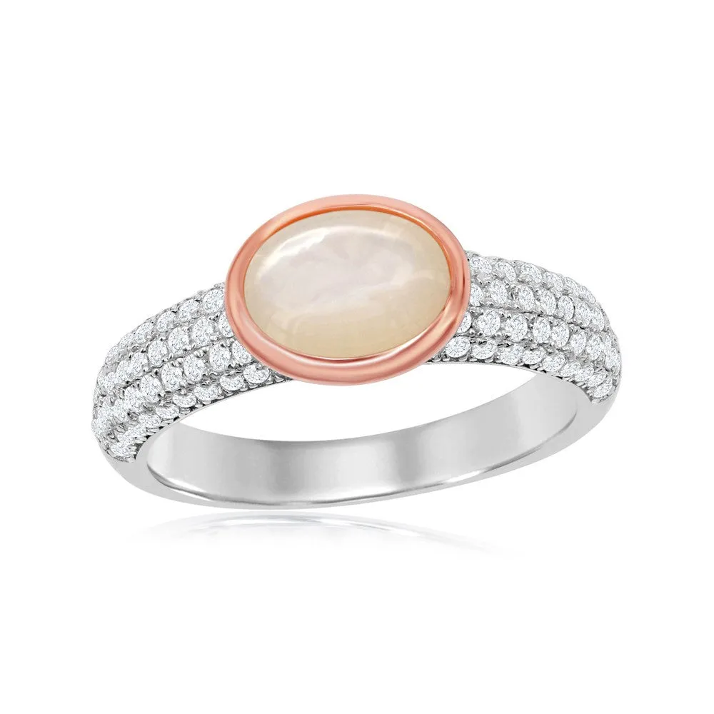 Classic Women's Rose Gold MOP Micro Pave CZ Ring - W-2042