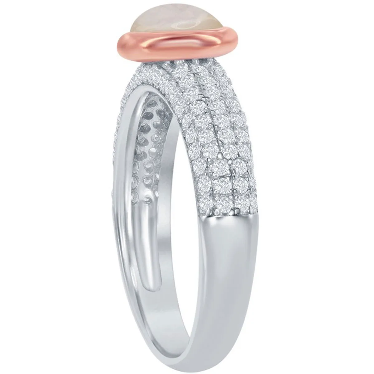 Classic Women's Rose Gold MOP Micro Pave CZ Ring - W-2042