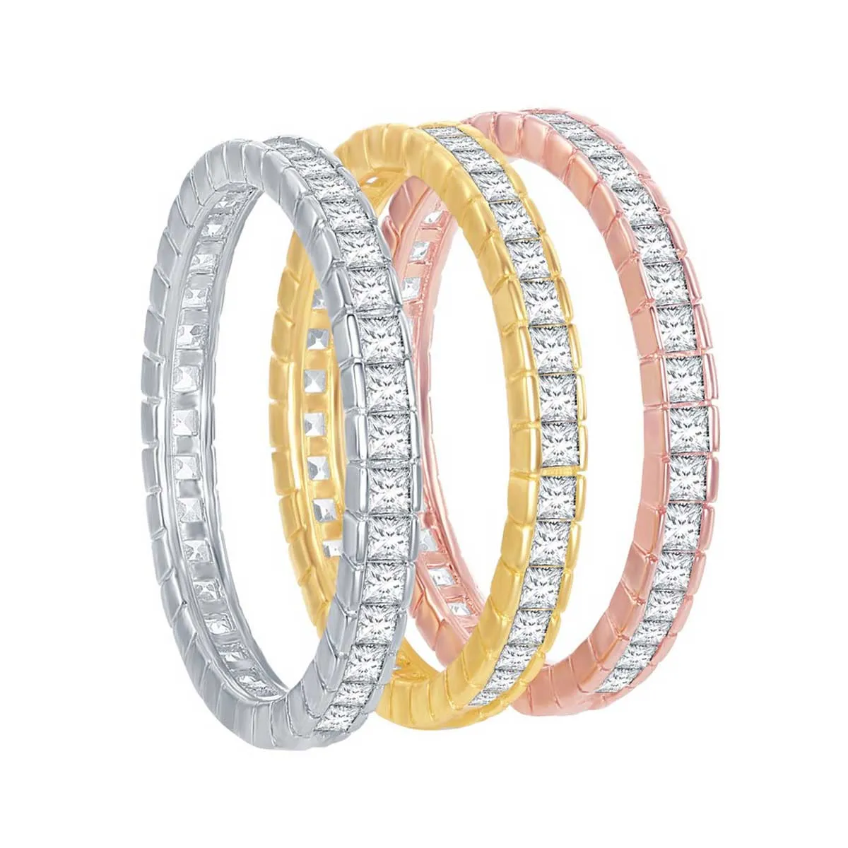 Classic Women's Tri-Color Channel-Set CZ Ring - W-2427