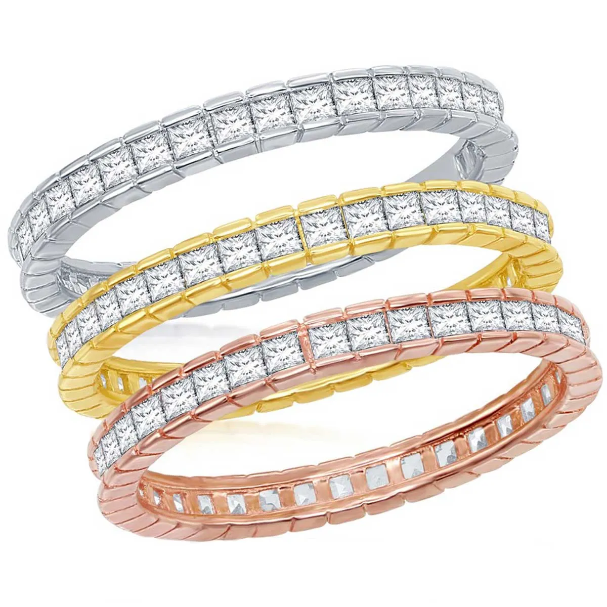 Classic Women's Tri-Color Channel-Set CZ Ring - W-2427