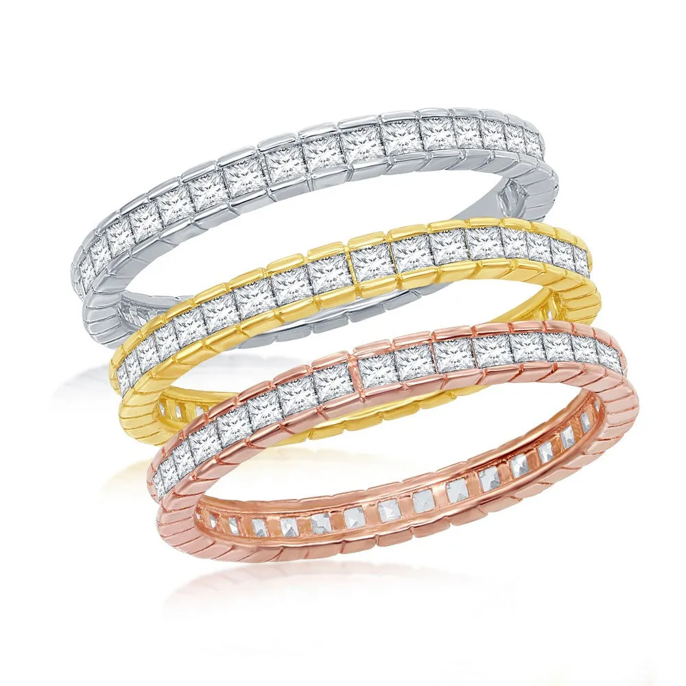 Classic Women's Tri-Color Channel-Set CZ Ring - W-2427