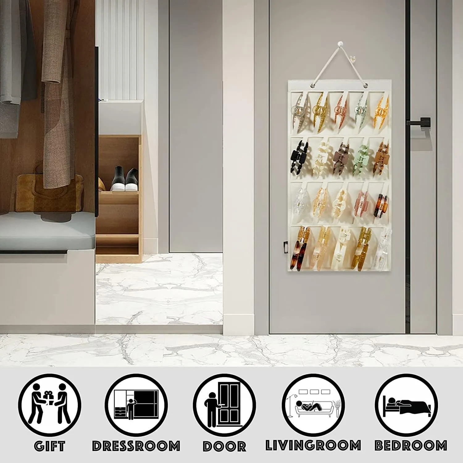 Claw Clip Organizer Holder for Women Girls, Hanging Hair Clip Stand Storage Holder for Wall, Door, Closet, Big Claw Clip Display for Girls