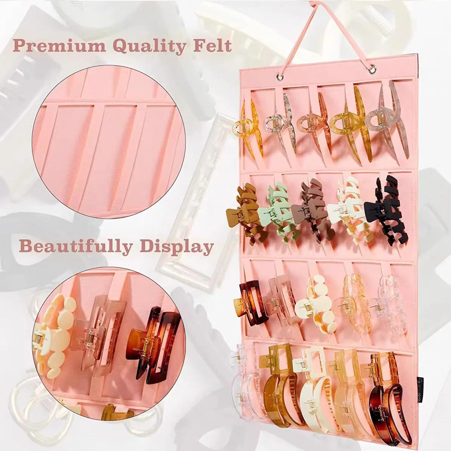 Claw Clip Organizer Stand Pink Hanging Hair Claw Clips Organizer Gifts for Girls Pack of 1 180g 25"