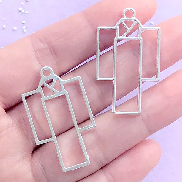 CLEARANCE Japanese Kimono Open Bezel Charm | Yukata Deco Frame | UV Resin Crafts | Kawaii Jewelry Making (2 pcs / Silver / 21mm x 36mm)