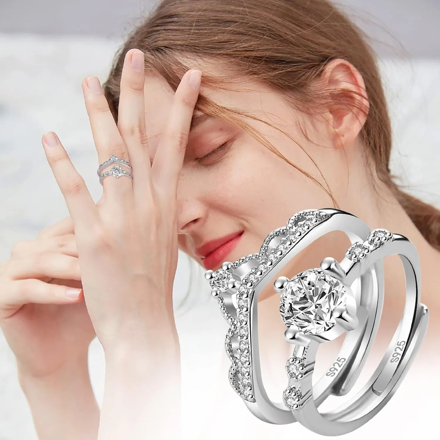 Cocktail Eternitys Ring Promise Bands for Women Index Ring Wind Adjustable Cold Joint Ring Light Opening Luxury Female Finger Personality Fashion Finger Aesthetic for Teen Girls (White, One Size)