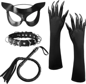 codree Halloween Cat Woman Costume Accessories- Black Cat Mask Cosplay Costume for Women- Faux Gloves Necklace Outfit Set