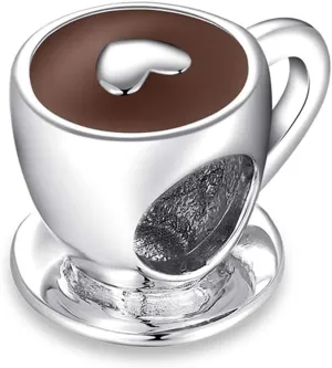 Coffee Cup Charm 925 Silver Charm Love Coffee Charm Heart Bead fit Women Bracelet for Coffee Lovers