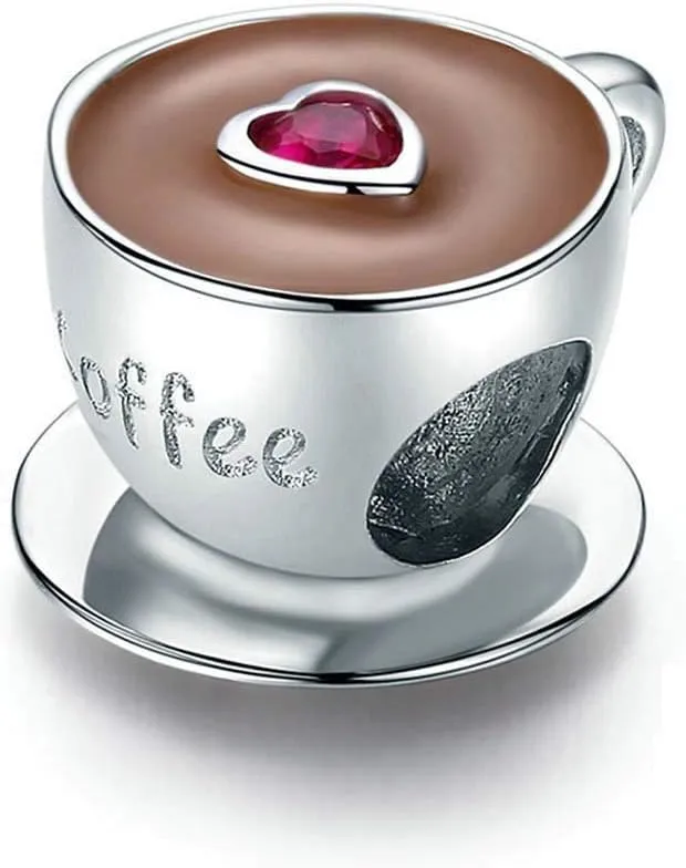 Coffee Cup Charm 925 Sterling Silver Mug Love Wine Bottle Family Mom Heart Birthstone Charm for Pandora Charm Bracelet
