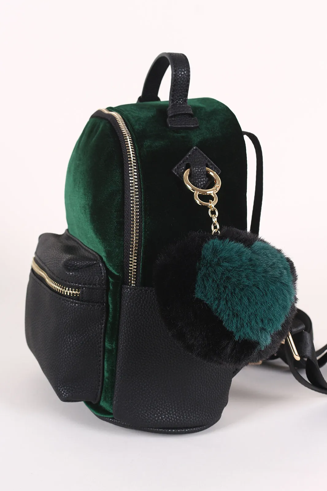 Colorblock Velvet Pom Pom Mini Backpack