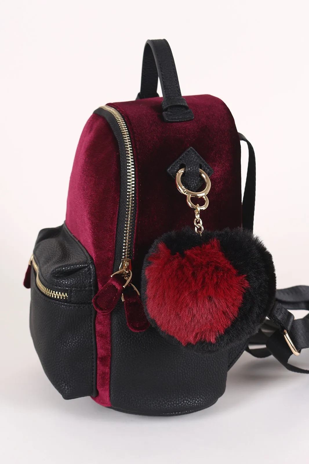 Colorblock Velvet Pom Pom Mini Backpack