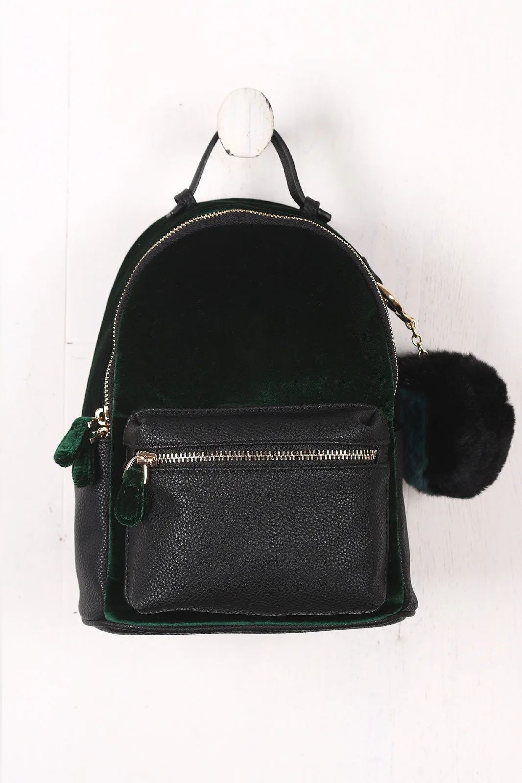 Colorblock Velvet Pom Pom Mini Backpack