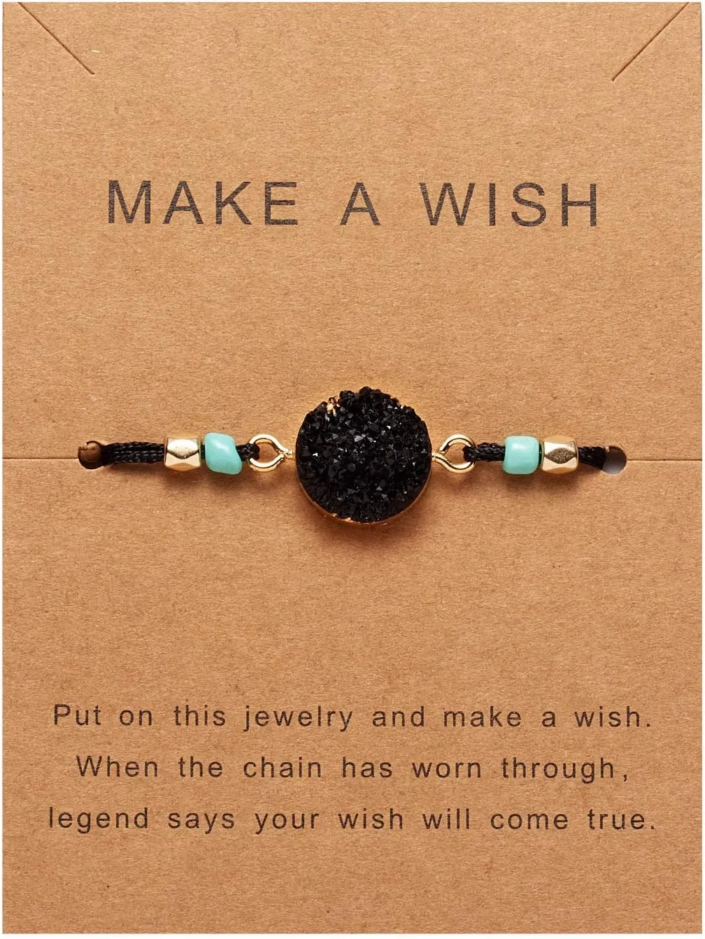 COLORFUL BLING 2pcs Resin Moon Crescent Round Natural Stone Bracelets Set Friendship Hand Woven Braided Stretch String Adjustable for Couples Lovers Personalized Wish Card Jewelry